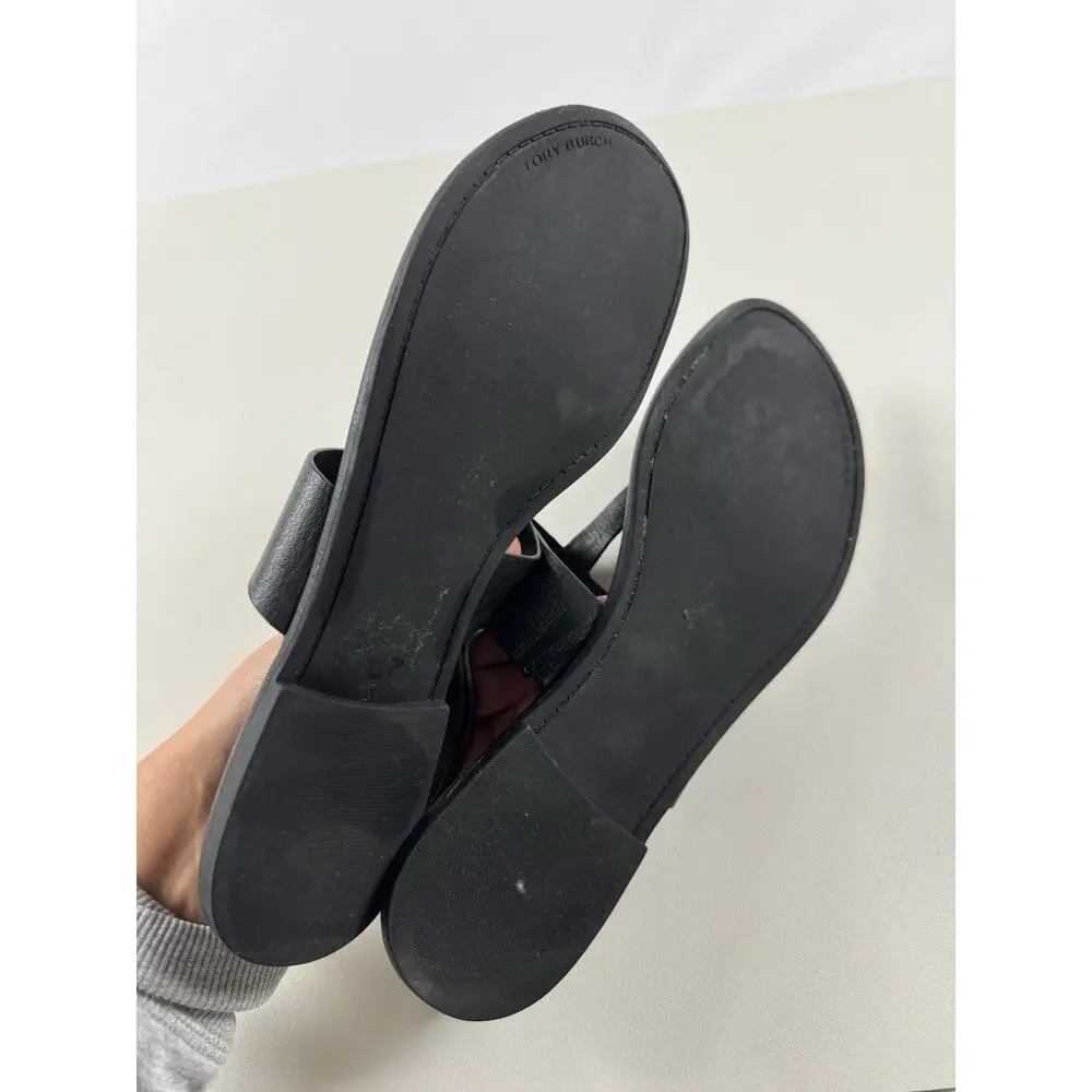 Tory Burch Sandals Womens Size 10 Black Benton 2 Flat Thong Flats